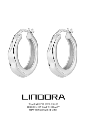 2025新爆款周晓彤同款耳环潺流耳圈圆素圈粗高级感女法式耳饰银针