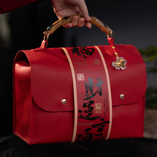 2026新年马年财运亨通竹节手提皮包牛轧糖雪花酥礼盒包装盒礼品盒