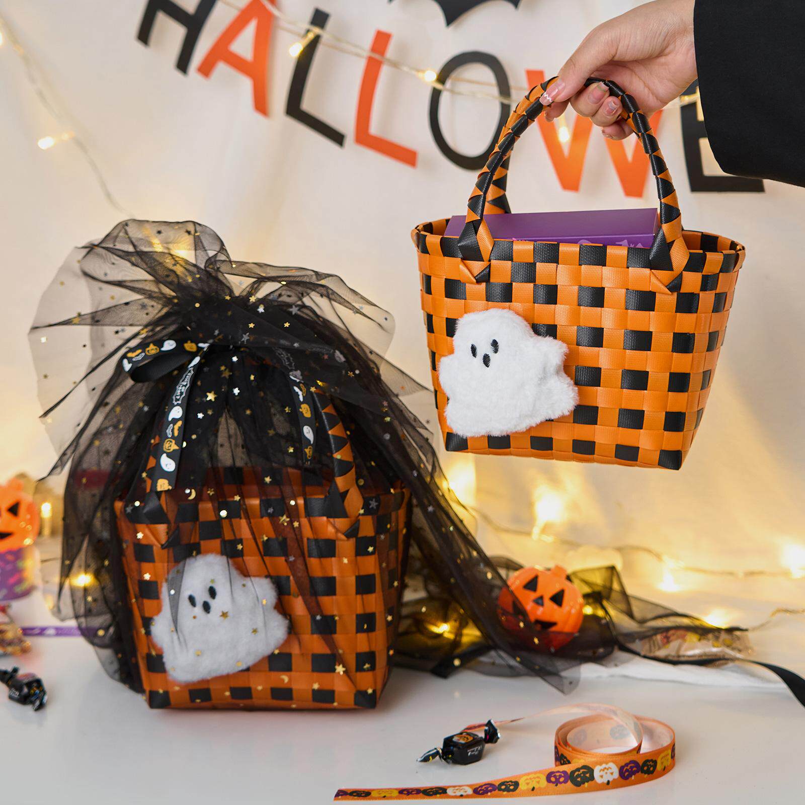 新款万圣节玩偶创意礼品袋手提篮糖果手提袋零食饼干袋篮子包装盒