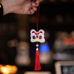 2025新中式开心醒狮毛绒挂件流苏挂件礼盒包装古风国风装饰挂件