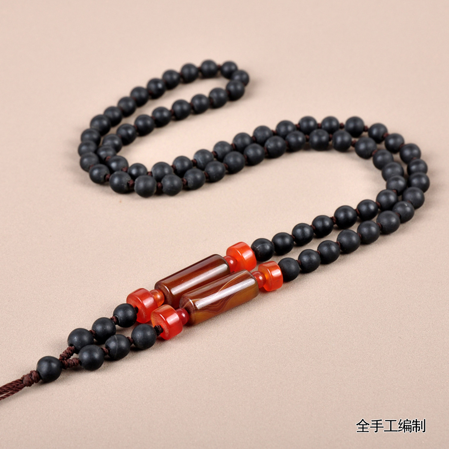 磨砂黑玛瑙手工编项链绳翡翠和田玉坠吊坠挂绳男士黄金挂脖挂坠绳