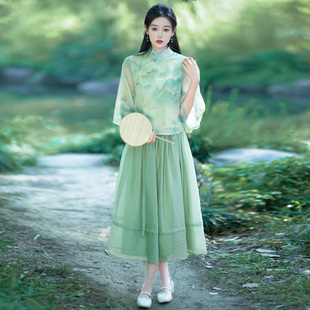 汉服改良版连衣裙少女夏2023新款初中高中学生中国风古装裙子套装