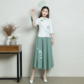 改良旗袍茶服两件套上衣 复古唐装 中国风刺绣春夏秋套装 女民族中式