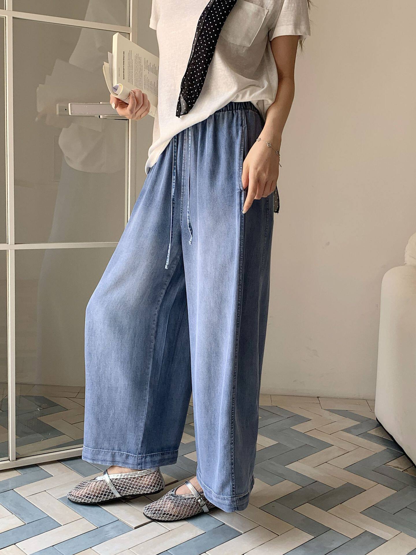 莱赛尔天丝牛仔气球裤女2026新款夏季薄款凉感松弛遮肉显瘦九分裤