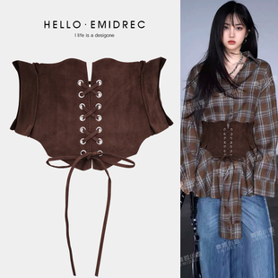 哥特腰封束腰女宽腰带复古百搭咖色棕色美拉德腰部装 饰配裙子毛衣