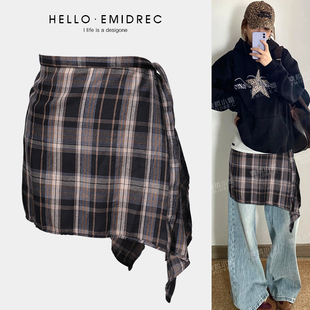 宽腰带女 腰饰复古朋克街舞韩版 格子屁帘腰封叠穿腰部装 饰配牛仔裤