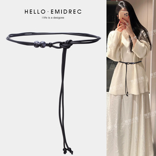 腰绳皮绳腰带女细腰间配饰黑色韩版百搭腰链小皮带装饰配裙子毛衣