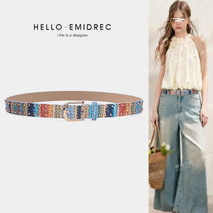 腰带韩版 饰牛仔裤 度假民族风 带女宽皮带装 Y2K亚比风多巴胺彩色裤