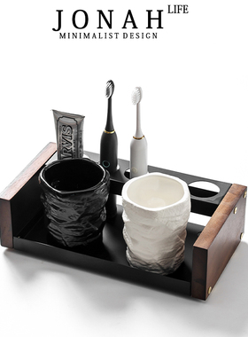 中古风情侣漱口杯一对牙杯洗漱台防霉抗菌刷牙杯牙刷置物架套装