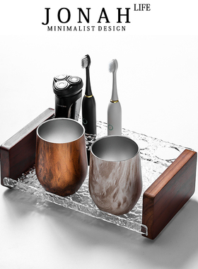 中古风情侣漱口杯一对洗漱台防霉抗菌不锈钢刷牙杯牙刷置物架套装