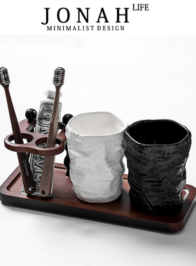 法式漱口杯陶瓷情侣轻奢家用洗漱台面牙缸刷牙杯牙刷置物架子套装