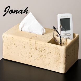 侘寂风洞石餐巾纸盒家用客厅茶几收纳盒轻奢纸巾盒现代艺术抽纸盒