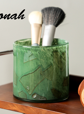 若纳Jona高颜值大容量化妆刷琉璃收纳筒桌面无盖梳子眉笔收纳桶
