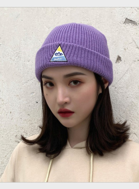 休闲针织帽子美哒哒三角标秋冬