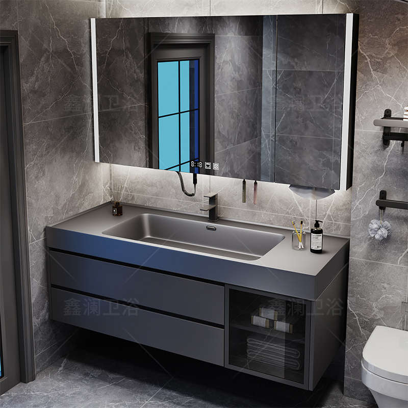 多功能蜂窝铝智能镜一体盆浴室柜