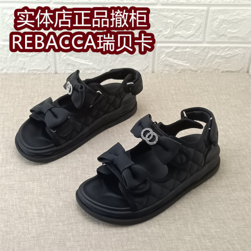 REBACCA瑞贝卡正品撤柜厚底蝴蝶结休闲夏季女凉鞋舒适百搭魔术贴
