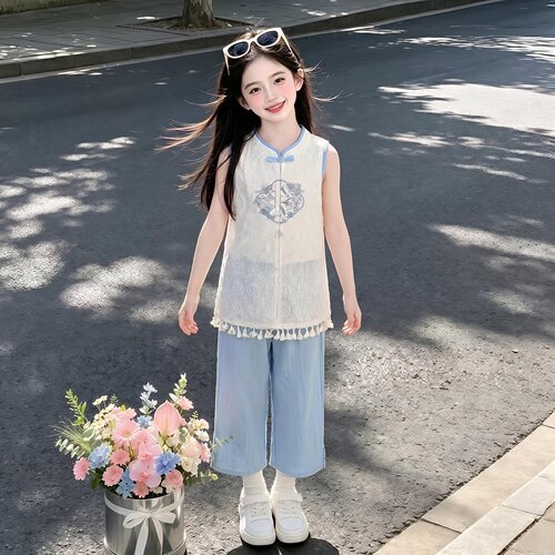 女童新中式古风套装夏季新款儿童中国风唐装汉服女孩夏款两件套潮