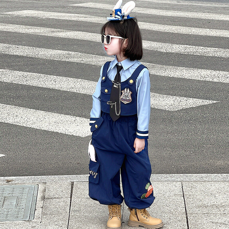 男女童套装疯狂动物城演出服朱迪演出服秋季兔子警官儿童cos服装