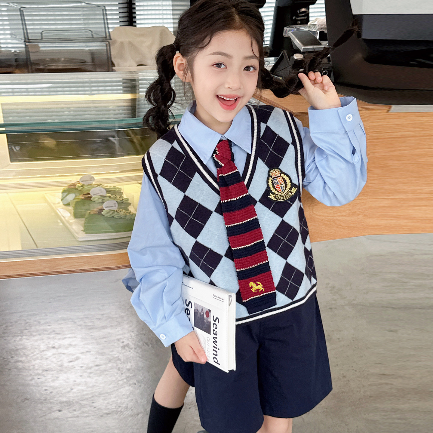 男女童园服校服学院风演出服春秋儿童jk马甲衬衫中裤三件套班服