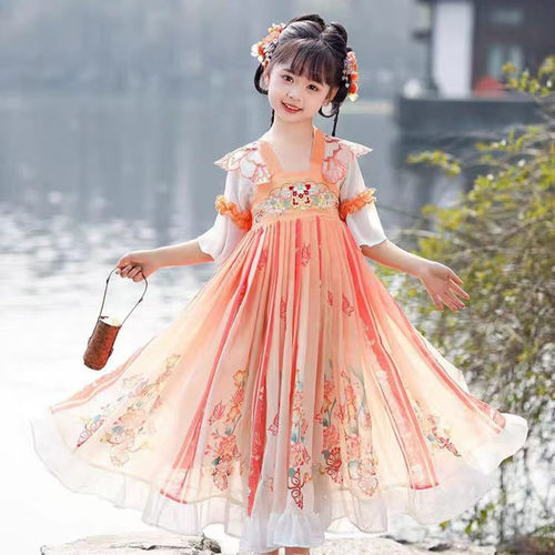 女童新中式旗袍裙夏季女孩国风唐装汉服大童连衣裙六一儿童表演服