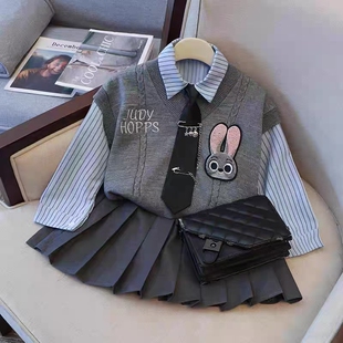 女童园服校服学院风演出兔子警官jk衬衫马甲衬衫裙子朱迪三件套