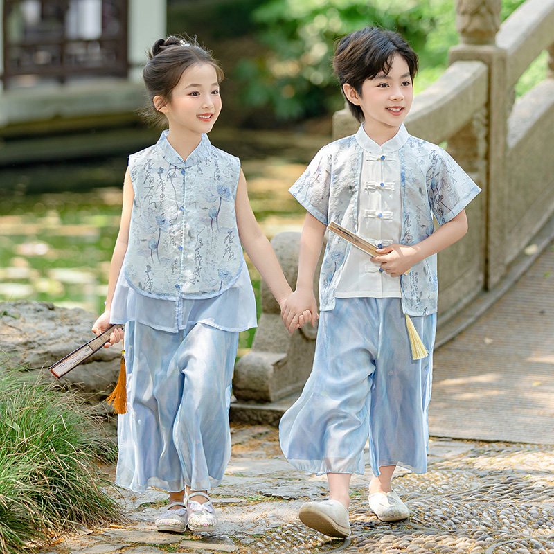 男女童国风套装夏季新款新中式薄款两件套夏装宝宝唐装汉服童装
