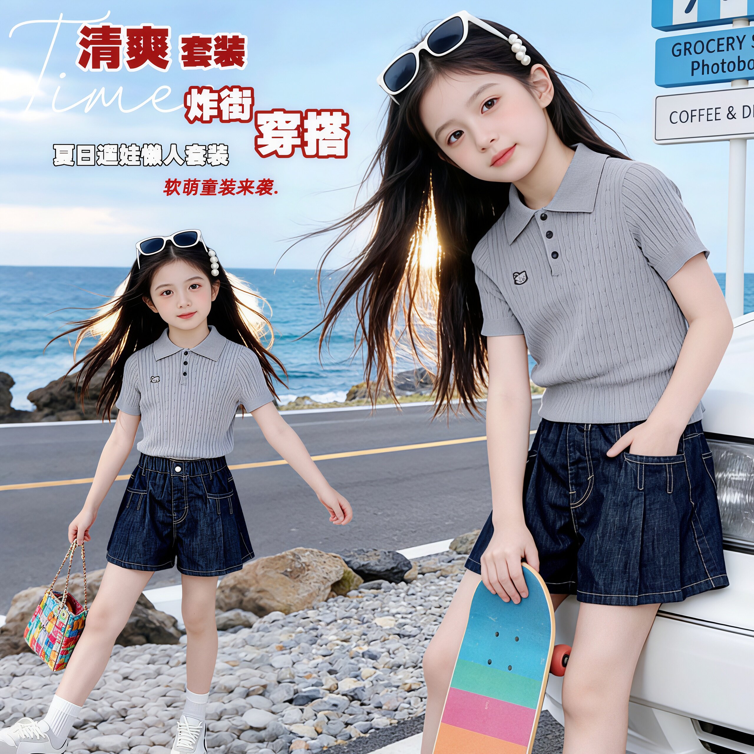 女童T恤夏季新款韩版女孩短袖短裤两件套大童运动套装休闲运动装