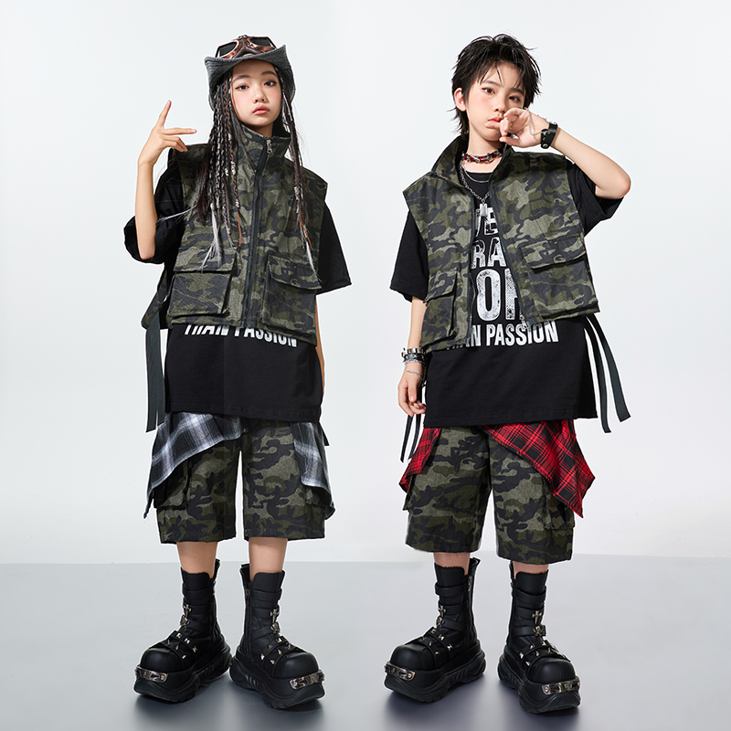 儿童街舞演出服马甲男童hiphop套装少儿嘻哈服装女童爵士舞表演