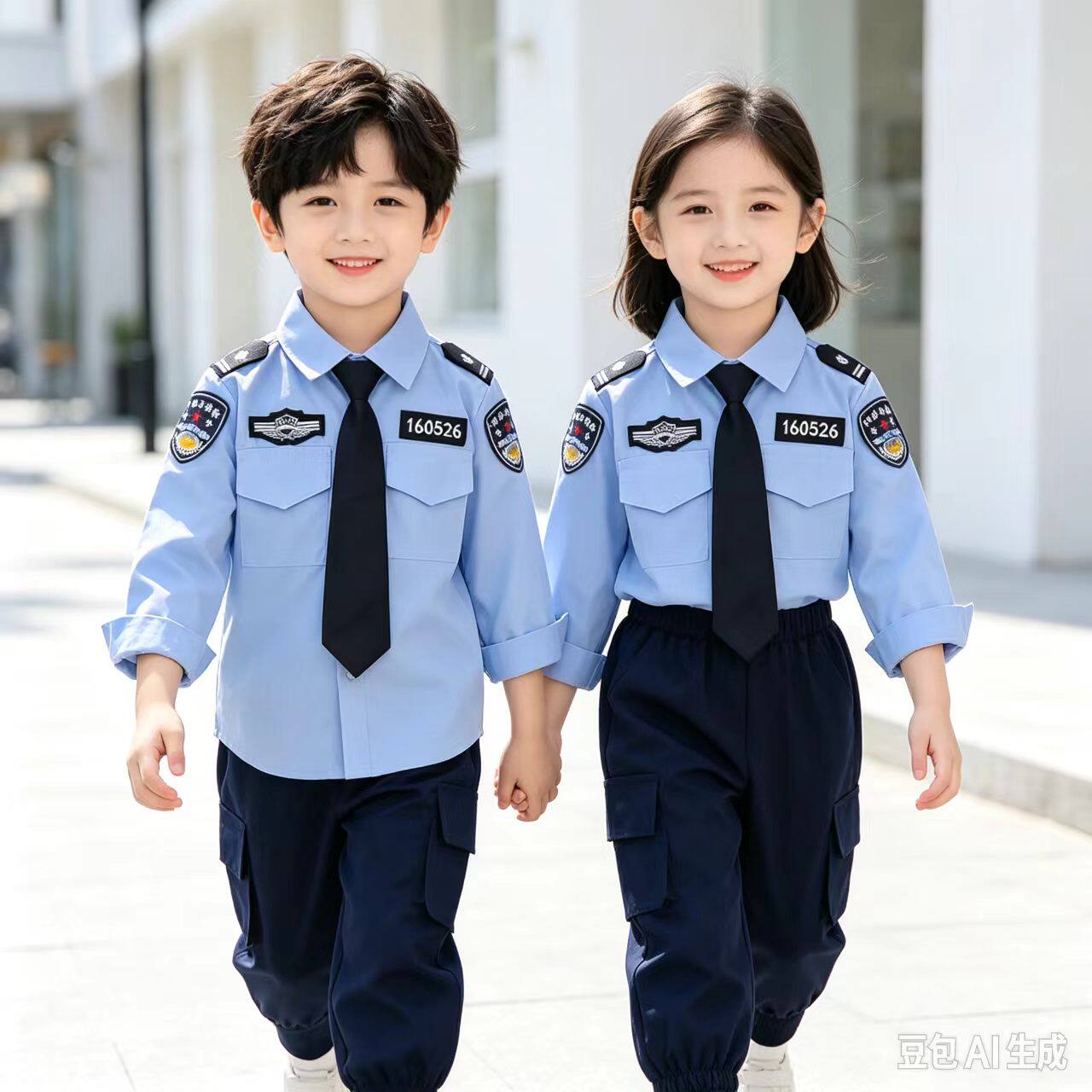 儿童纯棉套装男女童长袖交警制服小男孩警服演出服警官服装cos秋