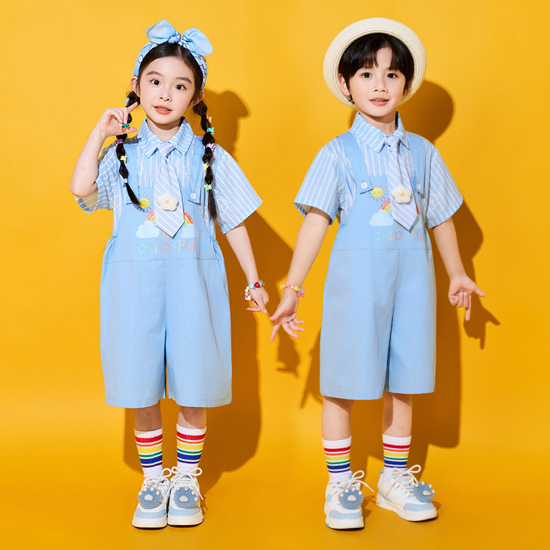 六一儿童节表演服夏季小学生班服园服背带裤啦啦队毕业照演出服潮