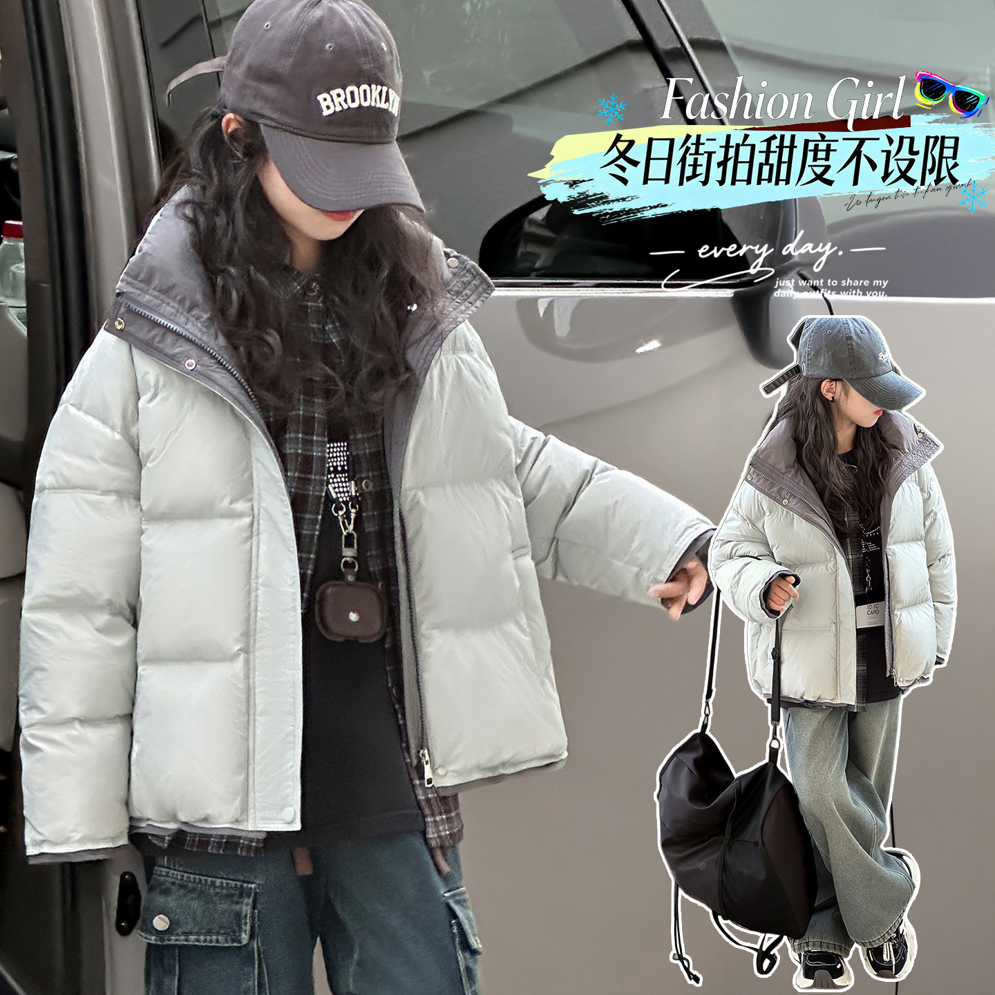 女童冬季90白鸭绒棉衣2025新款女孩加厚羽绒服儿童保暖外套童装
