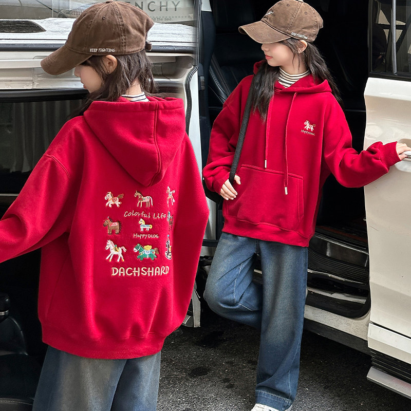 女童卫衣套装冬季新款儿童加绒加厚连帽衫裤子两件套中大童上衣潮