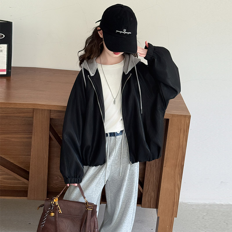 女童连帽皮衣外套春秋新款儿童爆款中大童休闲上衣童装衣服秋装