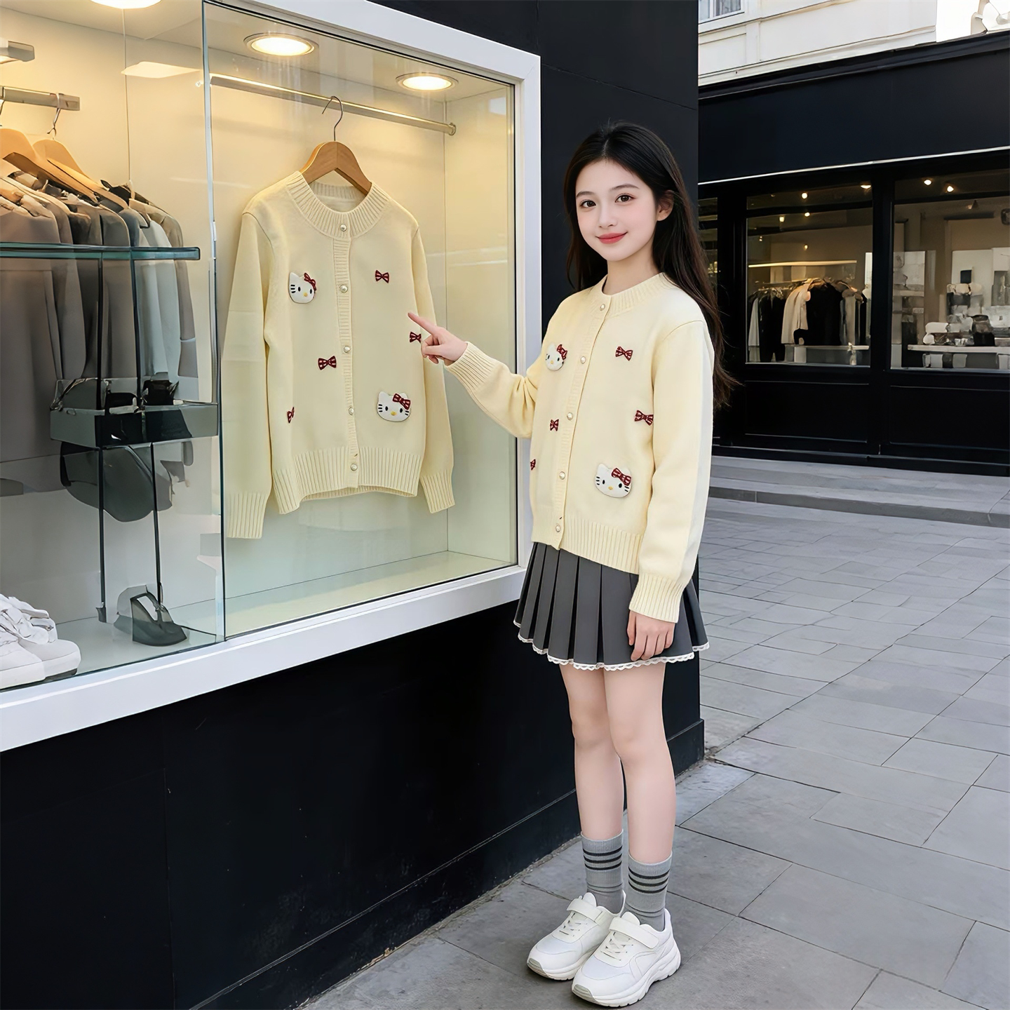 女童百褶裙2026年新款爆火毛衣开衫两件套潮流春秋季套装上衣儿童