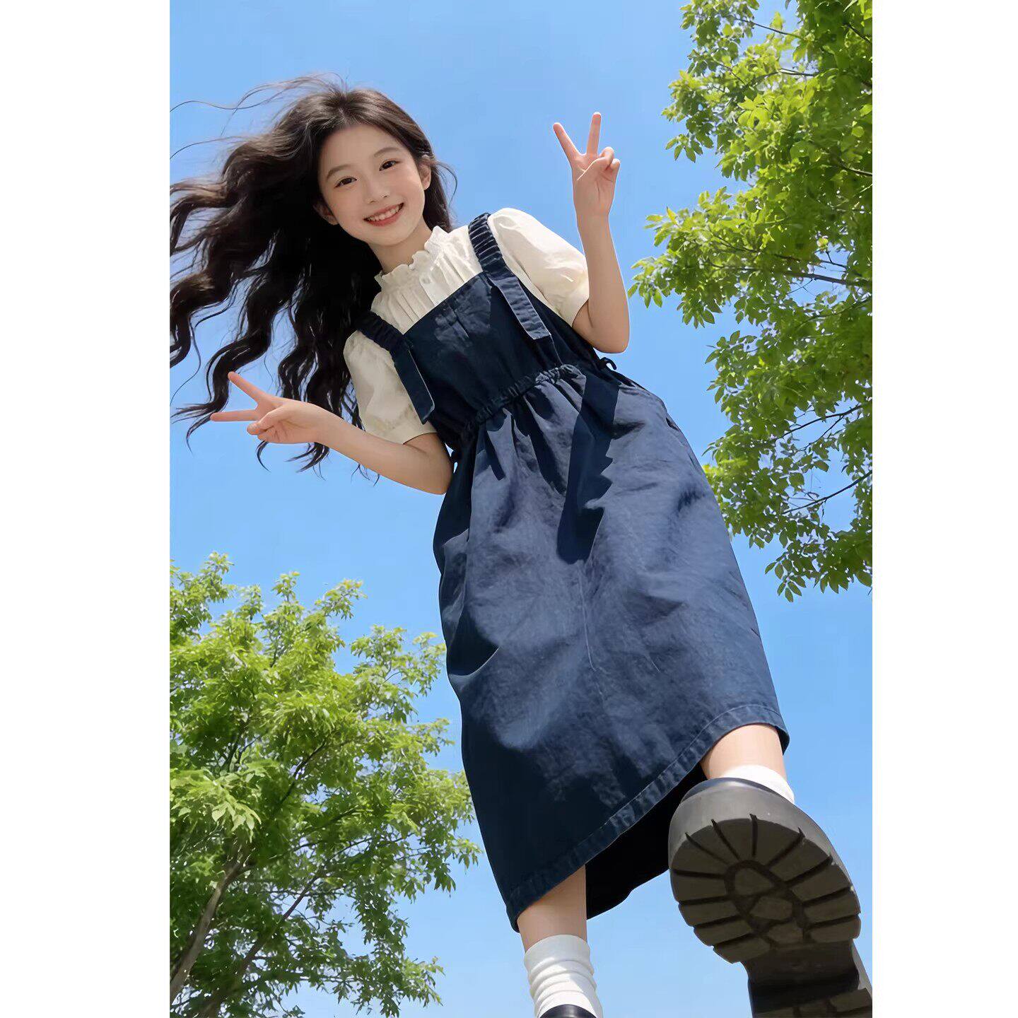 女童运动服套装春季新款小女孩纯棉韩版休闲两件套童装衣服背带裤
