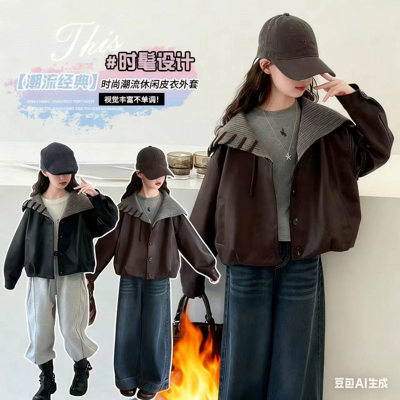 女童加绒皮衣外套冬季新款儿童夹克中大童休闲棉衣童装衣服冬装