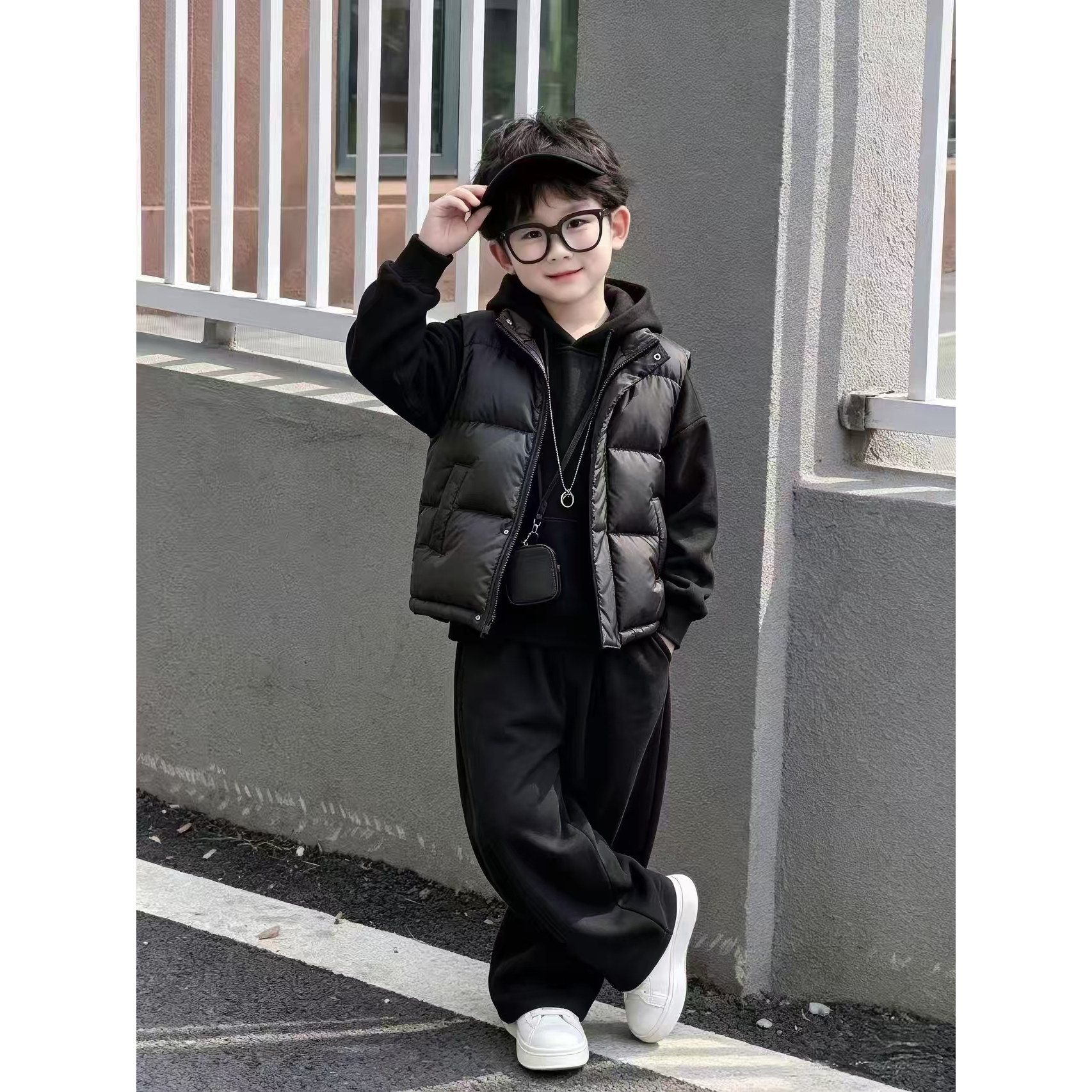 男童加绒卫衣套装秋冬新款儿童马甲运动服三件套中大童加厚冬装潮