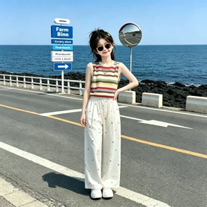 女童冰丝背心套装夏季韩版女孩无袖上衣裤子两件套中大儿韩版夏装