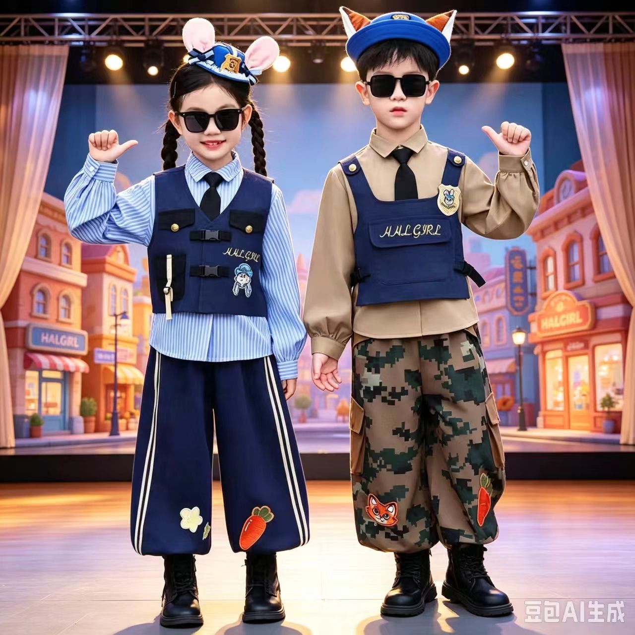 男女童套装疯狂动物城尼克狐狸演出服秋季兔子警官儿童cos服装
