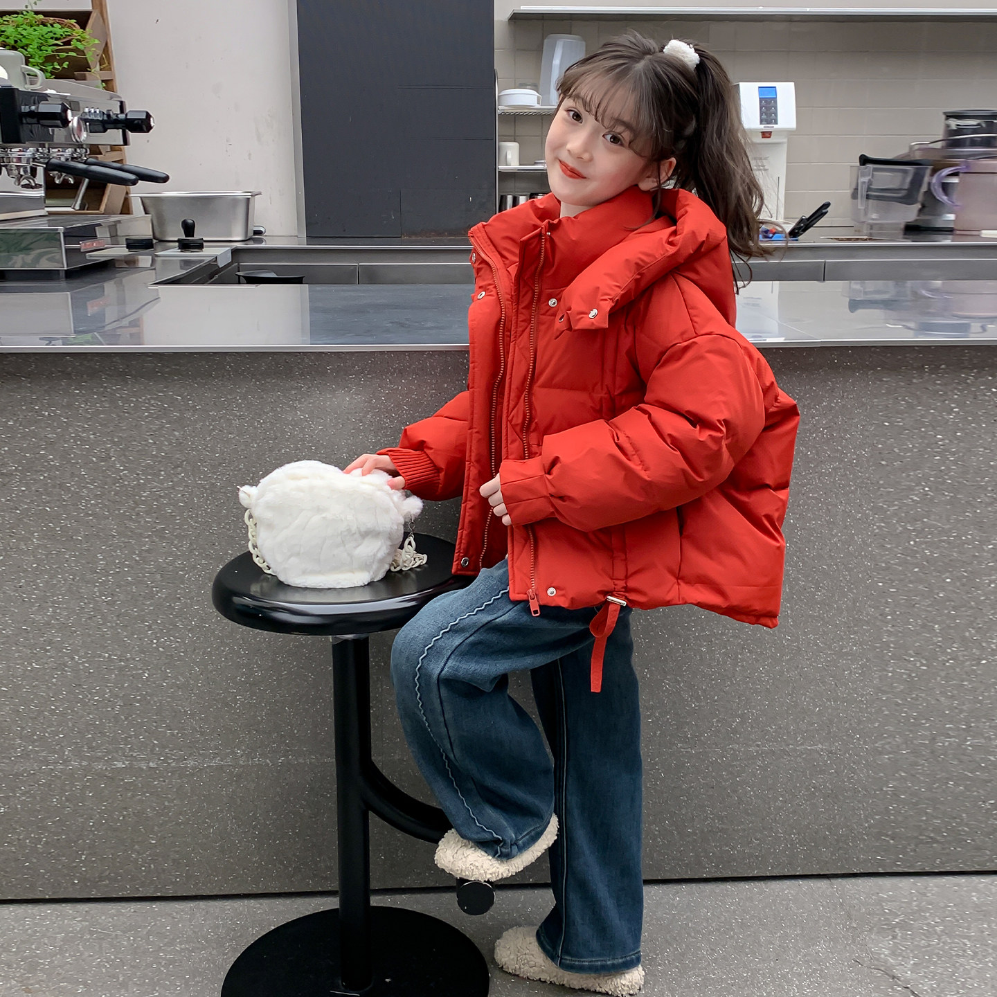 女童羽绒棉服冬季新款儿童加厚保暖棉袄洋气女孩韩版连帽棉衣冬装