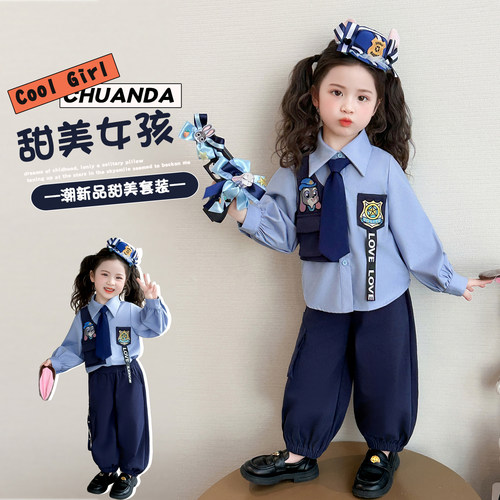 男女童套装疯狂动物城演出服朱迪演出服秋季兔子警官儿童cos服装