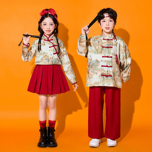 儿童中国风服装元旦演出服合唱服汉服表演古装女童爵士舞街舞潮服