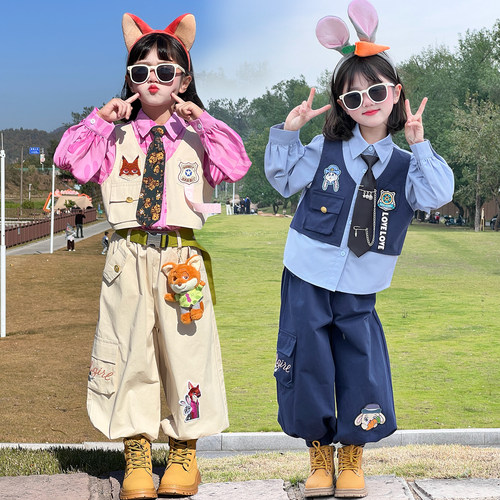 男女童套装疯狂动物城尼克狐狸演出服春秋尼克警官儿童cos服装