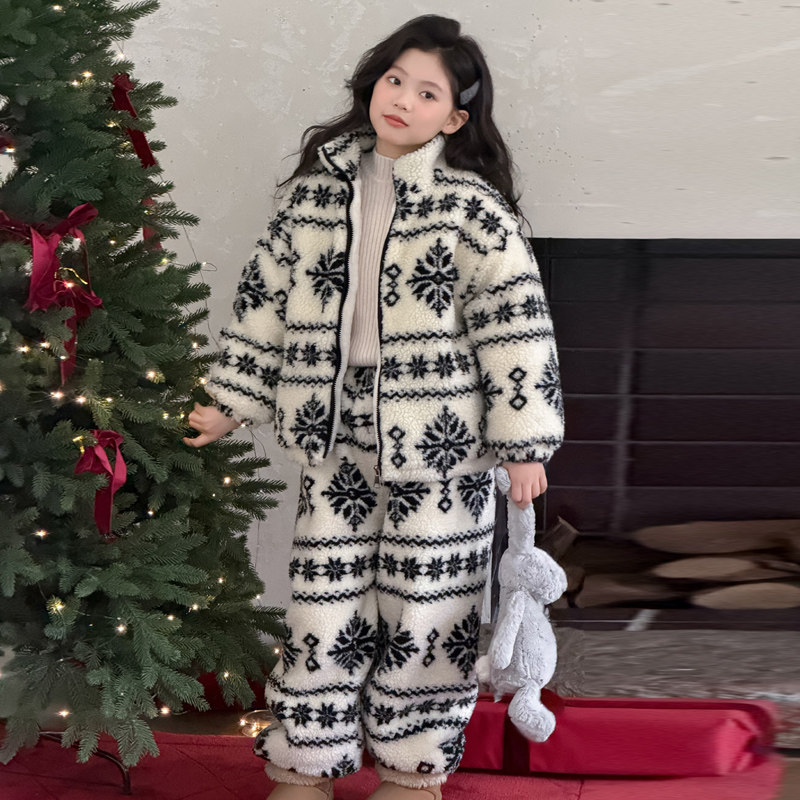 女童睡衣冬季新款儿童家居服套装女大童加绒加厚保暖两件套冬装潮