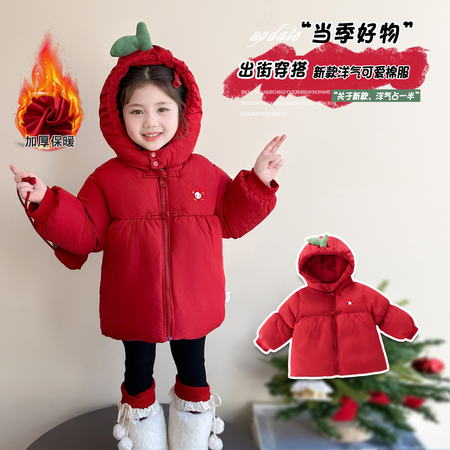 女童羽绒棉服冬季新款儿童加厚保暖棉袄洋气女孩冬装连帽加绒潮流