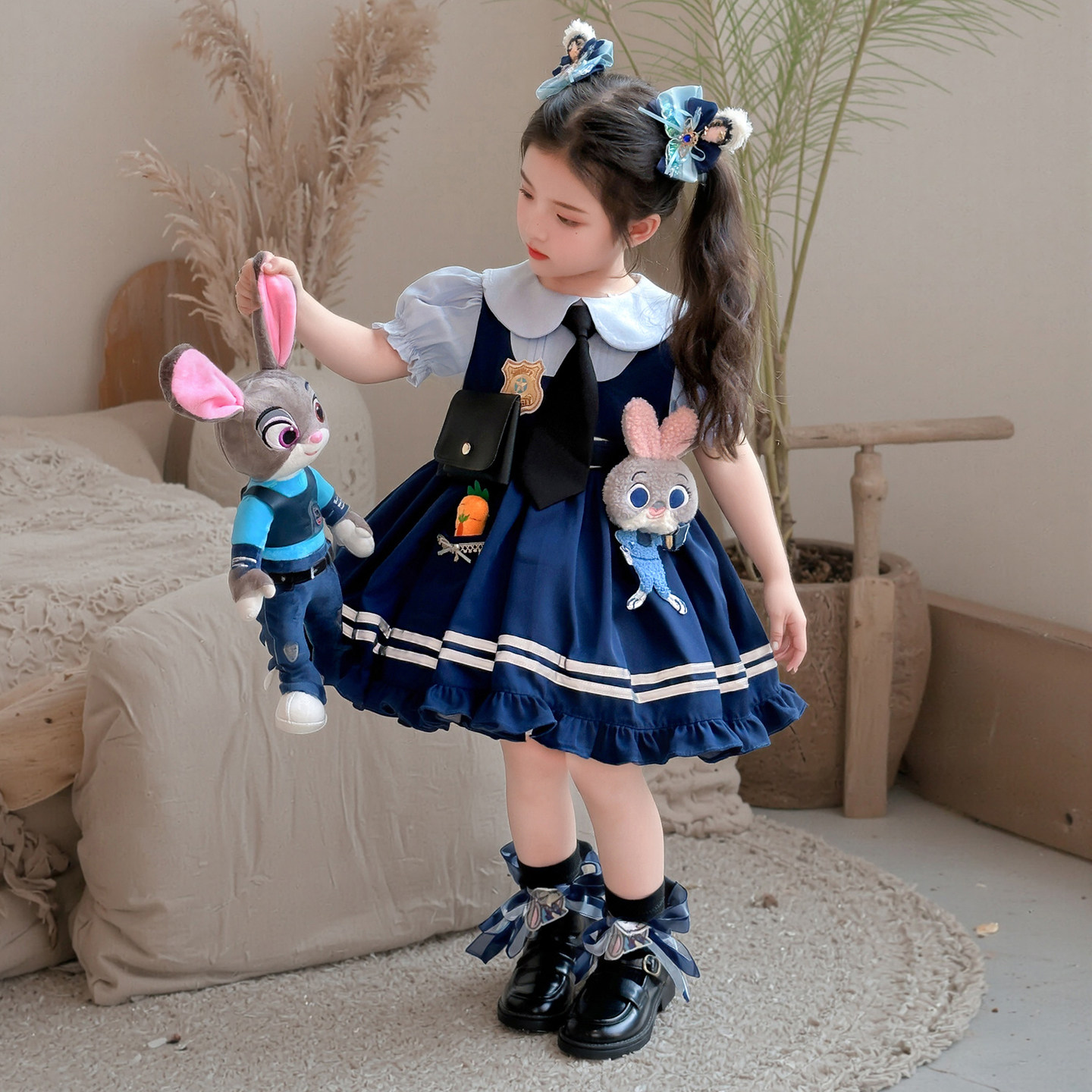 女童套装疯狂动物城朱迪连衣裙演出服夏季款女童兔子警官cos服装