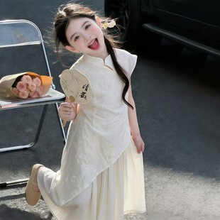 女童新中式旗袍裙夏季女孩国风唐装汉服大童连衣裙六一儿童表演服