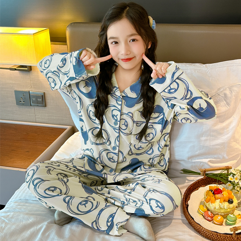 女童德绒睡衣冬季新款儿童家居服睡衣女孩开衫两件套装童装衣服