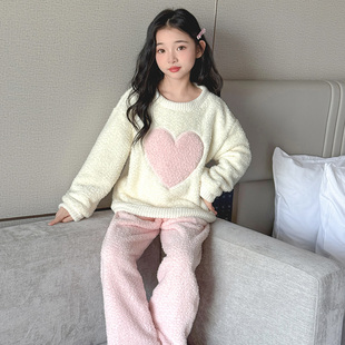 女童珊瑚绒睡衣秋季新款儿童加厚家居服睡衣女孩两件套装童装衣服