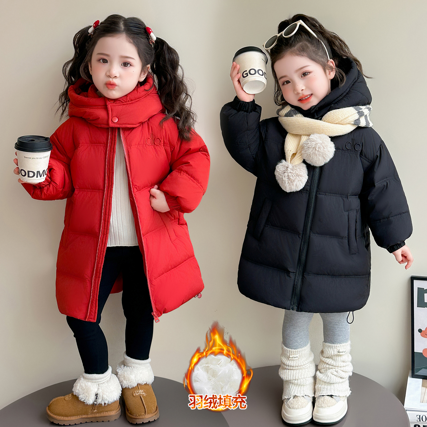 女童冬季棉服2025新款女孩加绒加厚羽绒棉衣儿童保暖外套童装棉袄